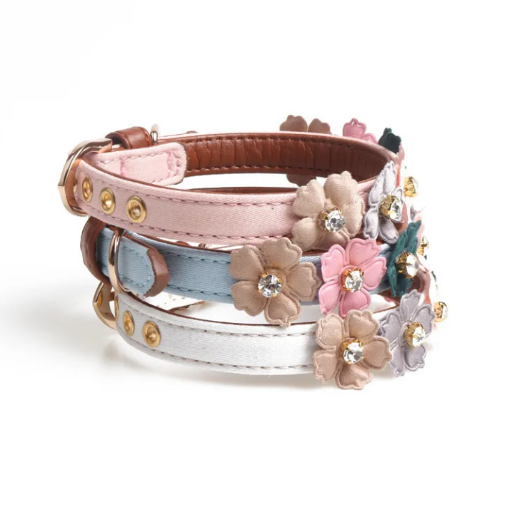 Elegant Flower Pet Collar – Crystal Designer Collar for Dogs & Cats