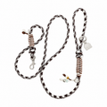 Luxury Diamond Pattern Beaded Two-Tone Braided Dog Leash – Sand & White, Stylish Adjustable Lead for Medium & Large Dogs, Durable Outdoor Pet Accessories