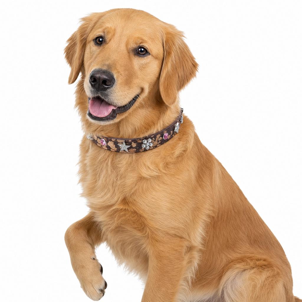 Vintage Leopard Studded Pet Collar – Adjustable PU Leather Collar for Cats & Small Dogs